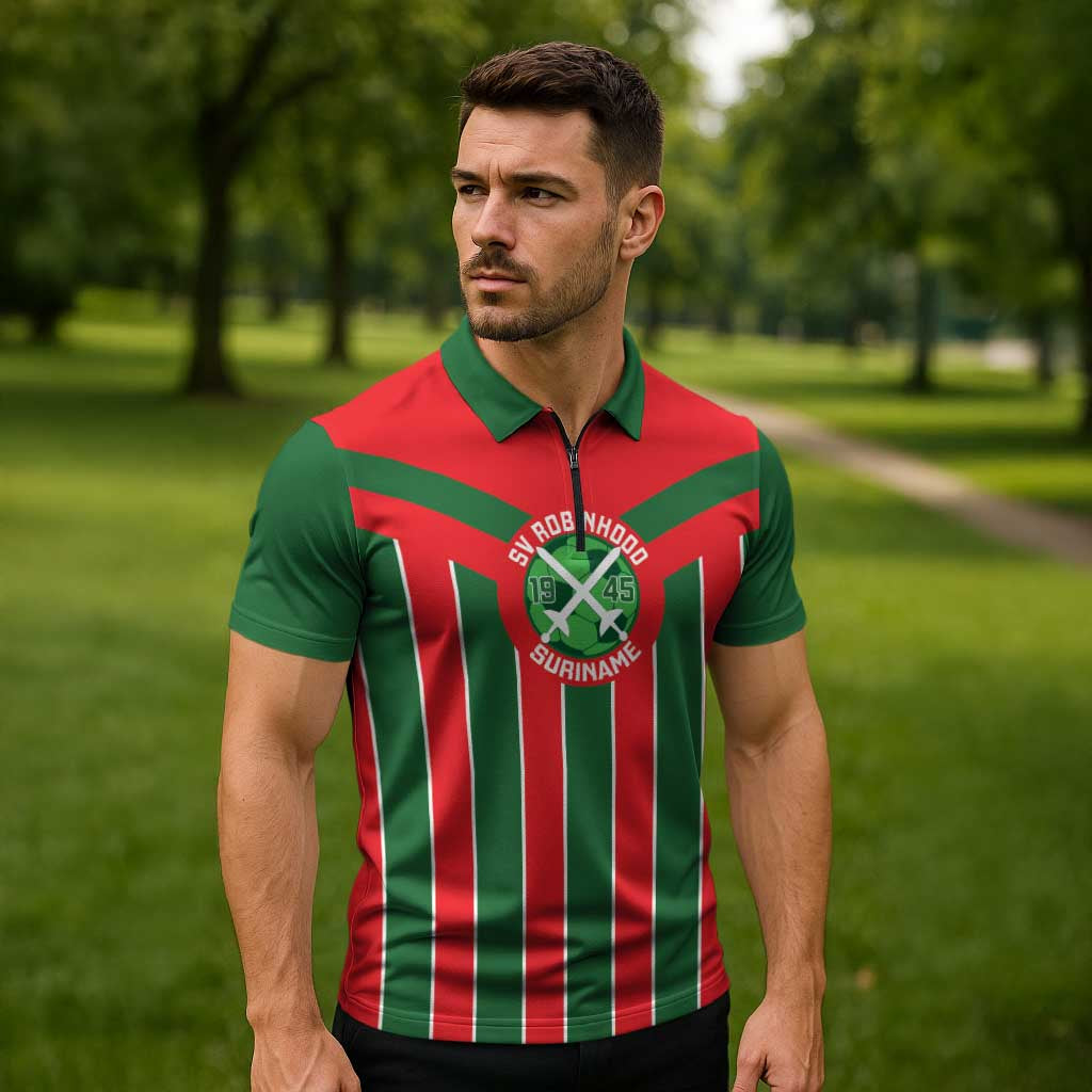 Robinhood Suriname Football Custom Zipper Polo Shirt Go Geen Strijd - Wonder Print Shop