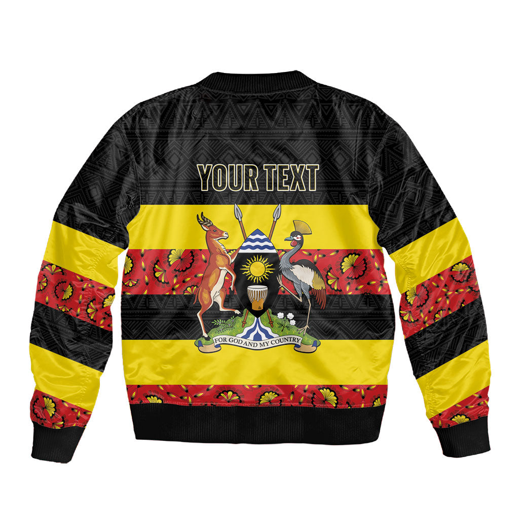 Personalized Uganda Independence Day Sleeve Zip Bomber Jacket Ugandan Kitenge African Pattern