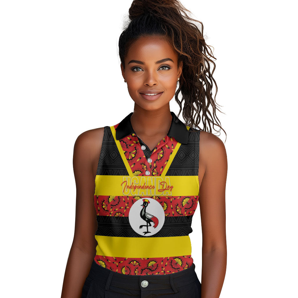 Personalized Uganda Independence Day Women Sleeveless Polo Shirt Ugandan Kitenge African Pattern