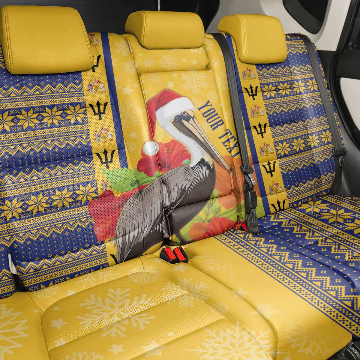 Personalized Barbados Christmas Back Car Seat Cover Bajan Xmas Brown Pelican Santa - Wonder Print Shop