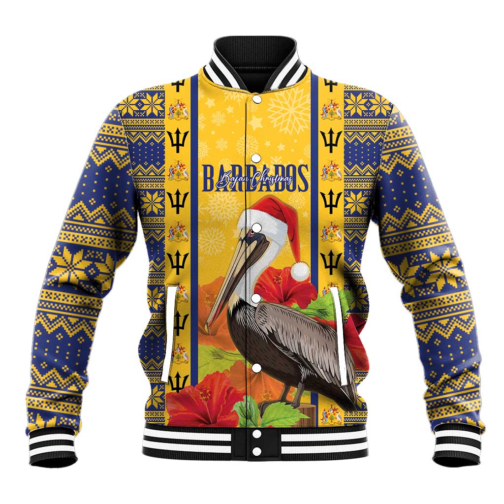 Personalized Barbados Christmas Baseball Jacket Bajan Xmas Brown Pelican Santa - Wonder Print Shop