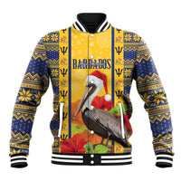 Personalized Barbados Christmas Baseball Jacket Bajan Xmas Brown Pelican Santa - Wonder Print Shop