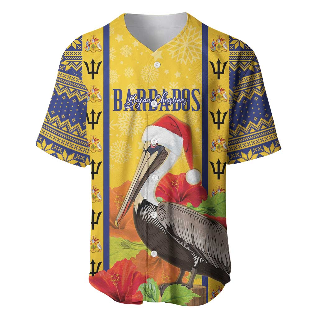 Personalized Barbados Christmas Baseball Jersey Bajan Xmas Brown Pelican Santa - Wonder Print Shop