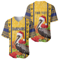 Personalized Barbados Christmas Baseball Jersey Bajan Xmas Brown Pelican Santa - Wonder Print Shop