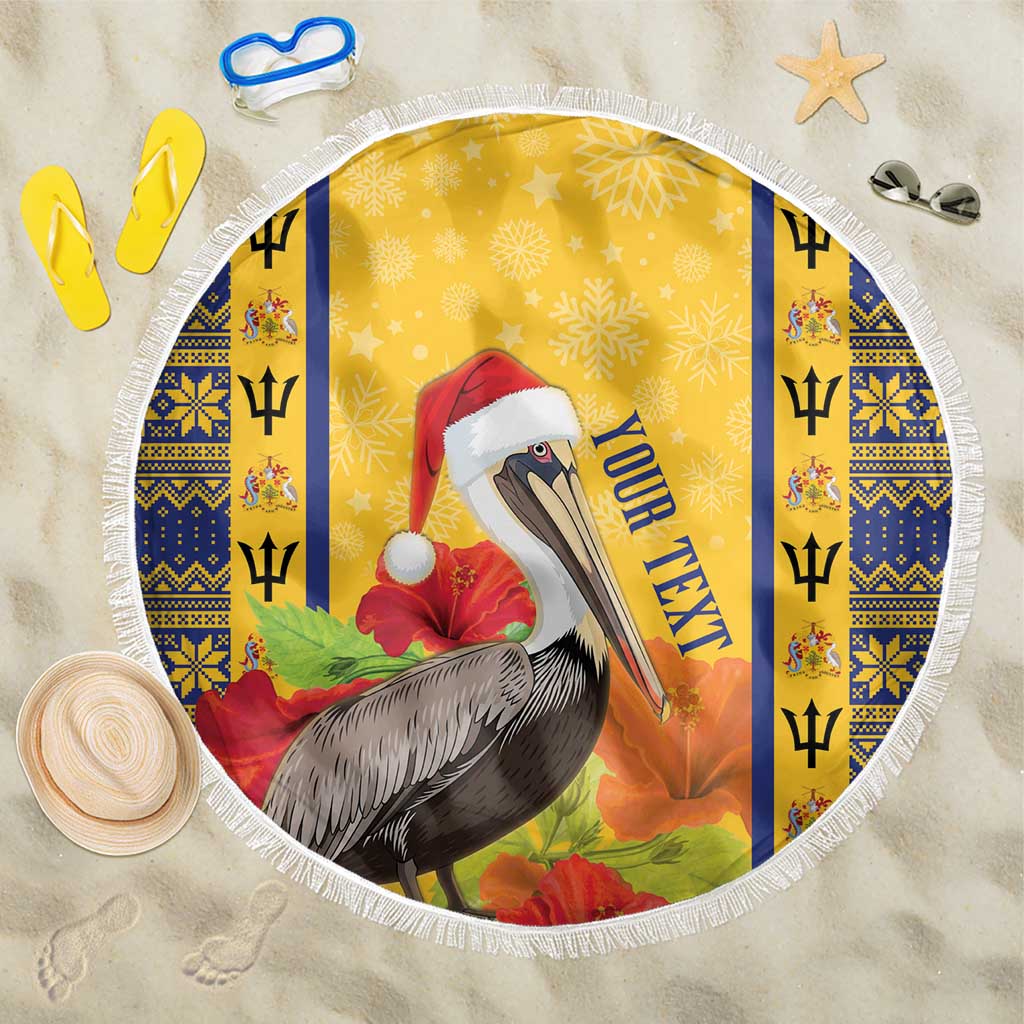 Personalized Barbados Christmas Beach Blanket Bajan Xmas Brown Pelican Santa - Wonder Print Shop