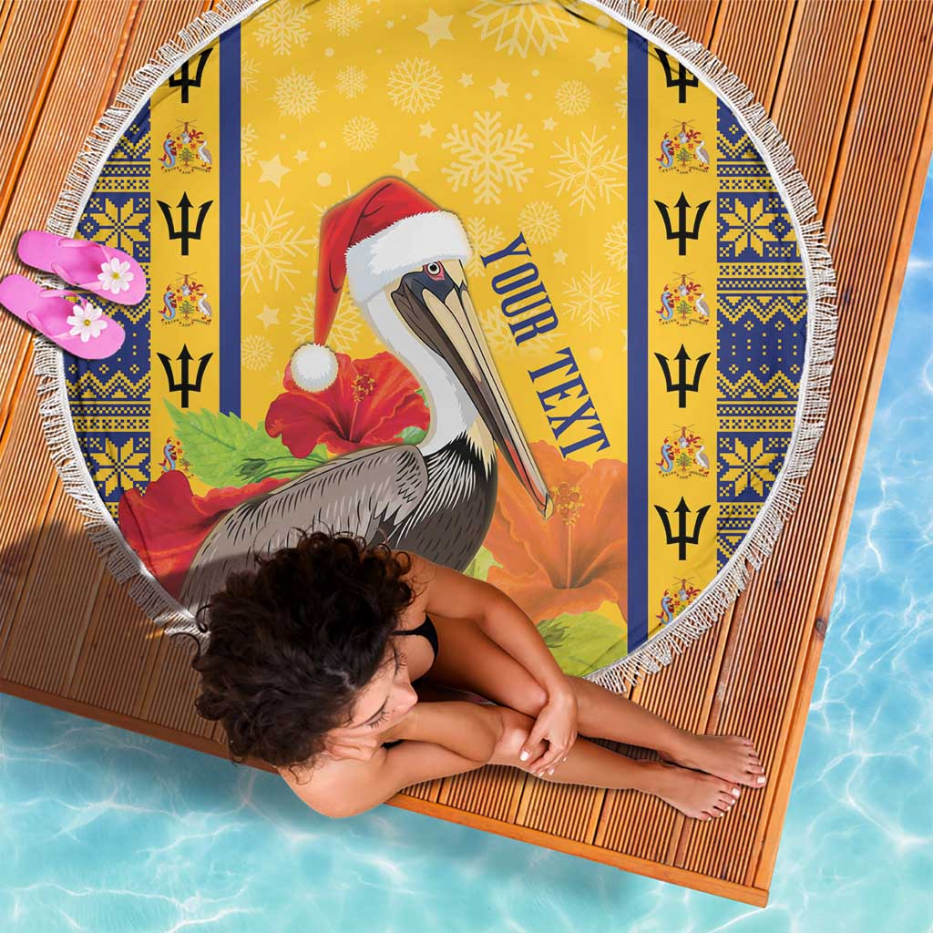 Personalized Barbados Christmas Beach Blanket Bajan Xmas Brown Pelican Santa - Wonder Print Shop