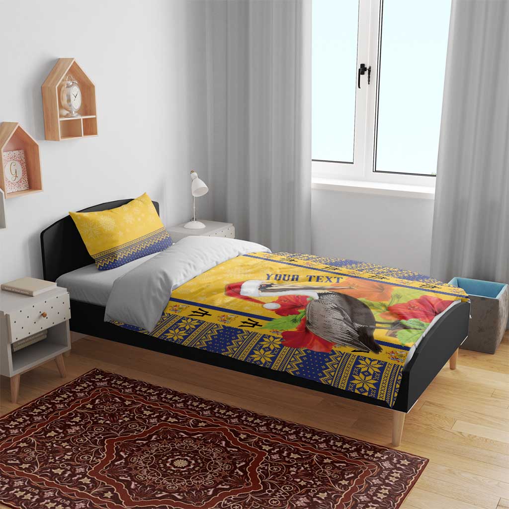 Personalized Barbados Christmas Bedding Set Bajan Xmas Brown Pelican Santa - Wonder Print Shop