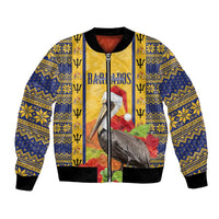 Personalized Barbados Christmas Bomber Jacket Bajan Xmas Brown Pelican Santa - Wonder Print Shop