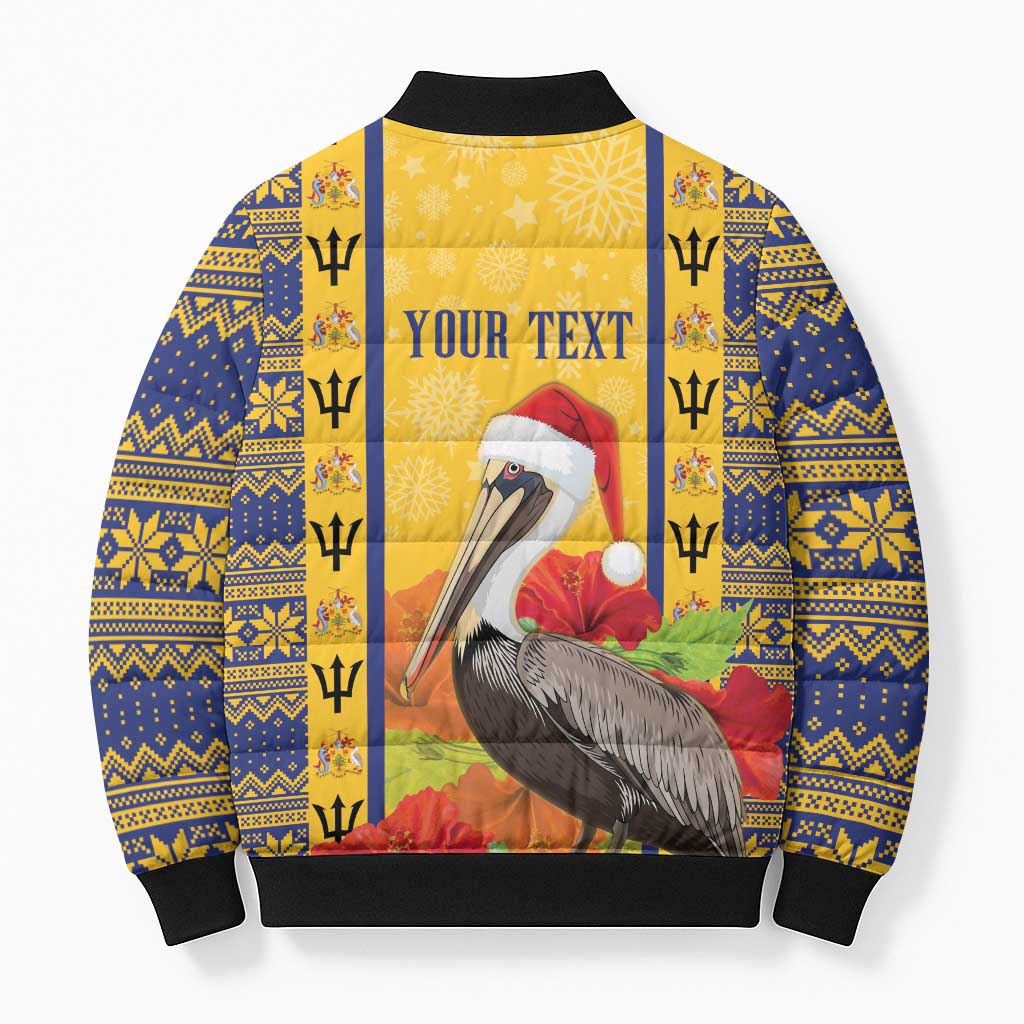 Personalized Barbados Christmas Bomber Puffer Jacket Bajan Xmas Brown Pelican Santa - Wonder Print Shop