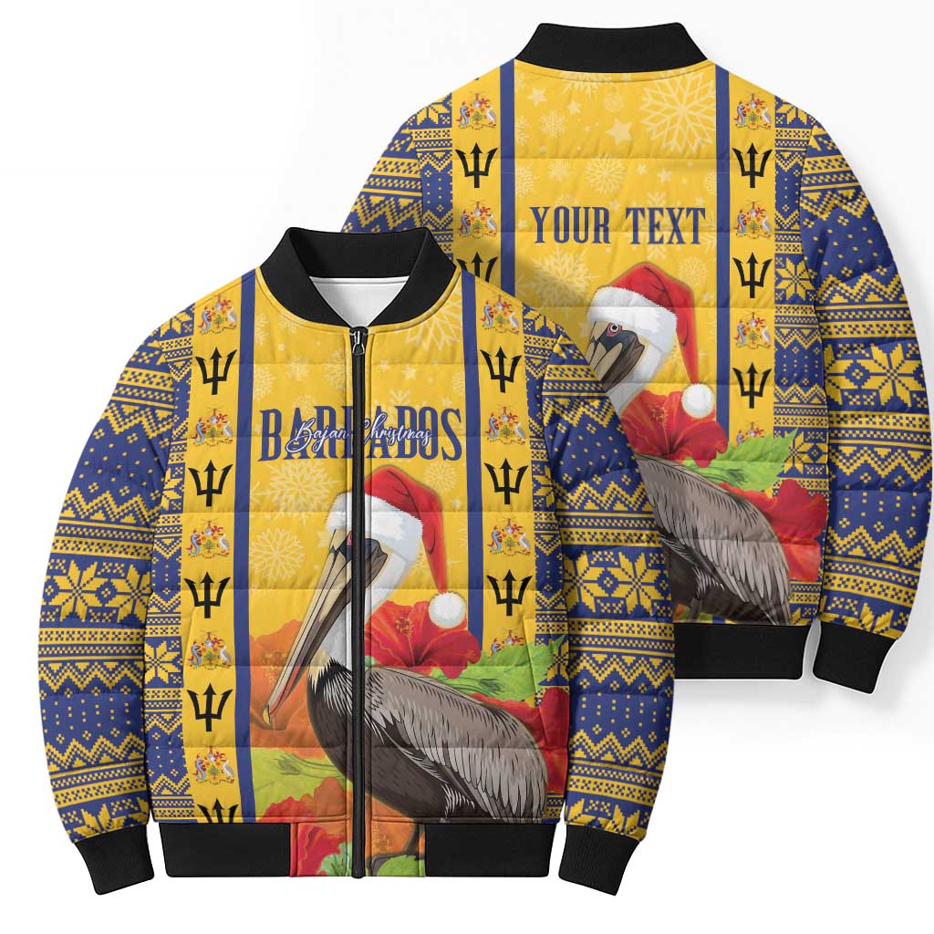 Personalized Barbados Christmas Bomber Puffer Jacket Bajan Xmas Brown Pelican Santa - Wonder Print Shop