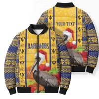 Personalized Barbados Christmas Bomber Puffer Jacket Bajan Xmas Brown Pelican Santa - Wonder Print Shop