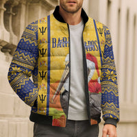 Personalized Barbados Christmas Bomber Puffer Jacket Bajan Xmas Brown Pelican Santa - Wonder Print Shop