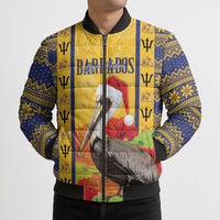 Personalized Barbados Christmas Bomber Puffer Jacket Bajan Xmas Brown Pelican Santa - Wonder Print Shop
