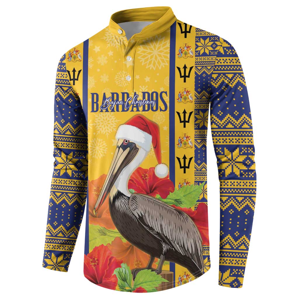 Personalized Barbados Christmas Button Sweatshirt Bajan Xmas Brown Pelican Santa - Wonder Print Shop
