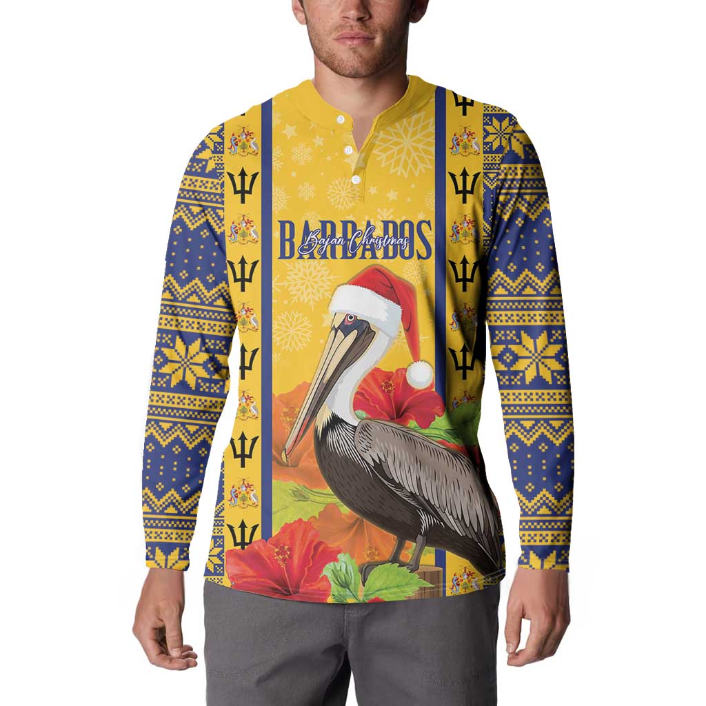 Personalized Barbados Christmas Button Sweatshirt Bajan Xmas Brown Pelican Santa - Wonder Print Shop