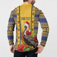 Personalized Barbados Christmas Button Sweatshirt Bajan Xmas Brown Pelican Santa - Wonder Print Shop