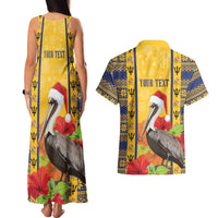 Personalized Barbados Christmas Couples Matching Tank Maxi Dress and Hawaiian Shirt Bajan Xmas Brown Pelican Santa - Wonder Print Shop