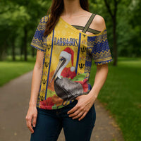 Personalized Barbados Christmas Cross Shoulder Shirt Bajan Xmas Brown Pelican Santa - Wonder Print Shop