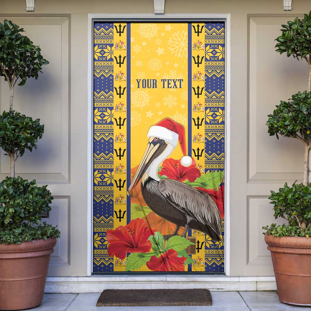 Personalized Barbados Christmas Door Cover Bajan Xmas Brown Pelican Santa - Wonder Print Shop