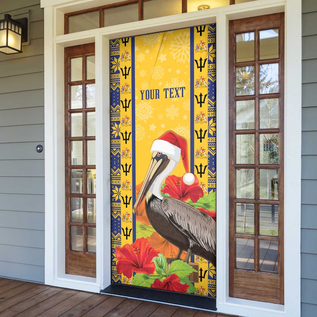 Personalized Barbados Christmas Door Cover Bajan Xmas Brown Pelican Santa - Wonder Print Shop