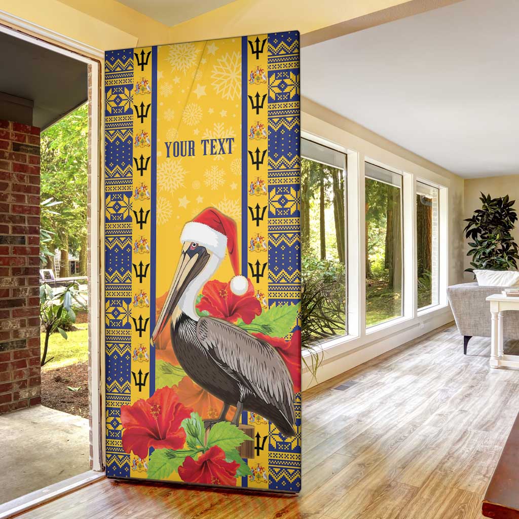 Personalized Barbados Christmas Door Cover Bajan Xmas Brown Pelican Santa - Wonder Print Shop
