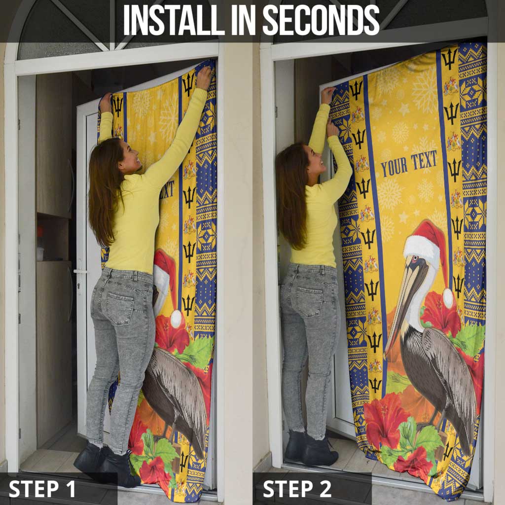 Personalized Barbados Christmas Door Cover Bajan Xmas Brown Pelican Santa - Wonder Print Shop