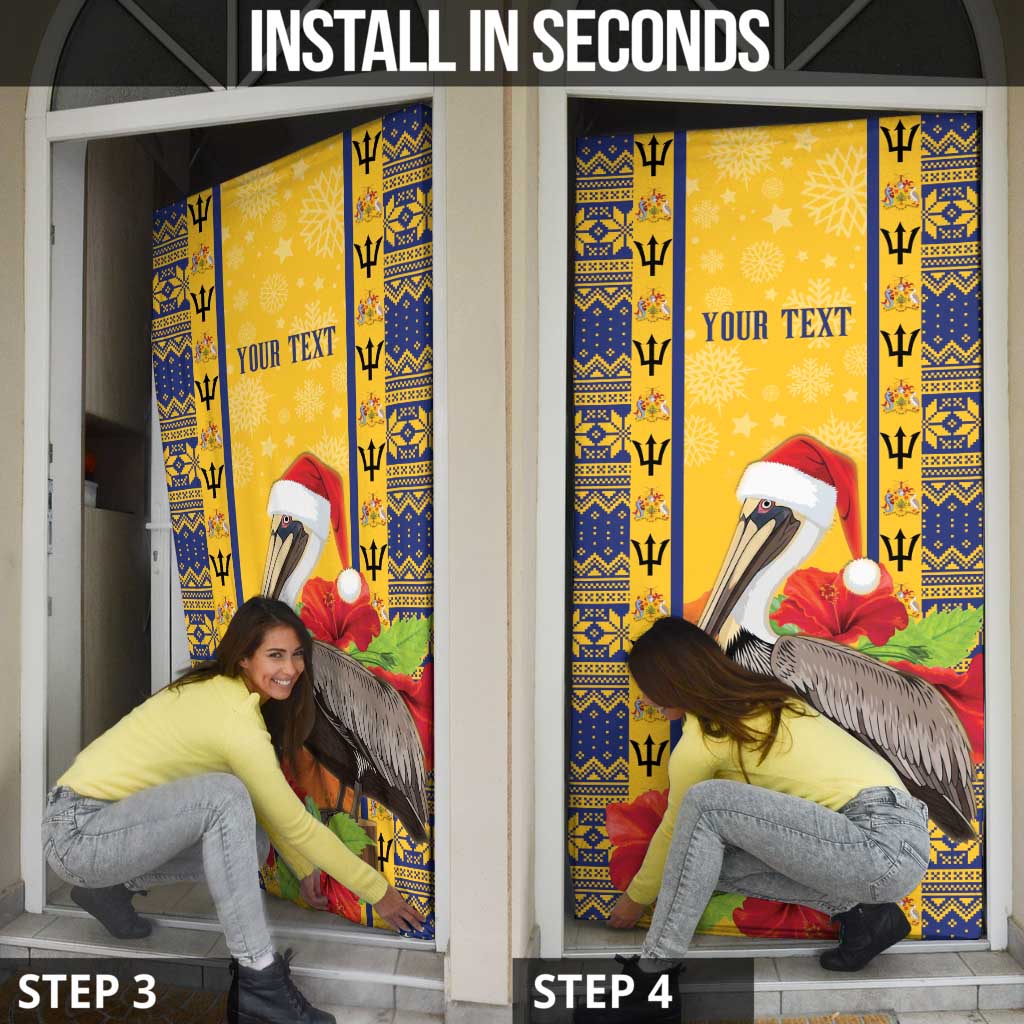 Personalized Barbados Christmas Door Cover Bajan Xmas Brown Pelican Santa - Wonder Print Shop
