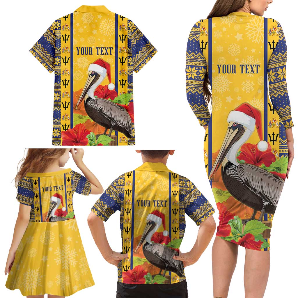 Personalized Barbados Christmas Family Matching Long Sleeve Bodycon Dress and Hawaiian Shirt Bajan Xmas Brown Pelican Santa - Wonder Print Shop