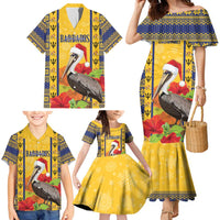 Personalized Barbados Christmas Family Matching Mermaid Dress and Hawaiian Shirt Bajan Xmas Brown Pelican Santa - Wonder Print Shop