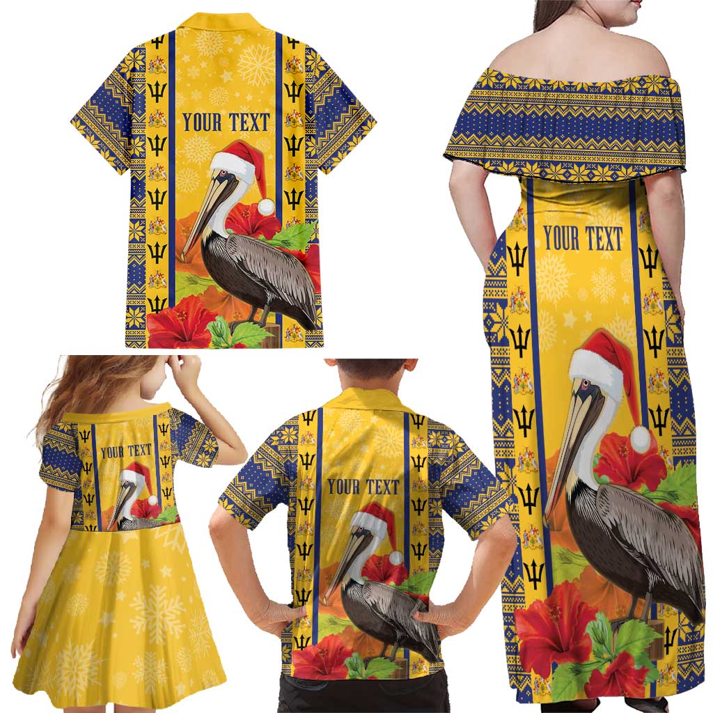 Personalized Barbados Christmas Family Matching Off Shoulder Maxi Dress and Hawaiian Shirt Bajan Xmas Brown Pelican Santa - Wonder Print Shop