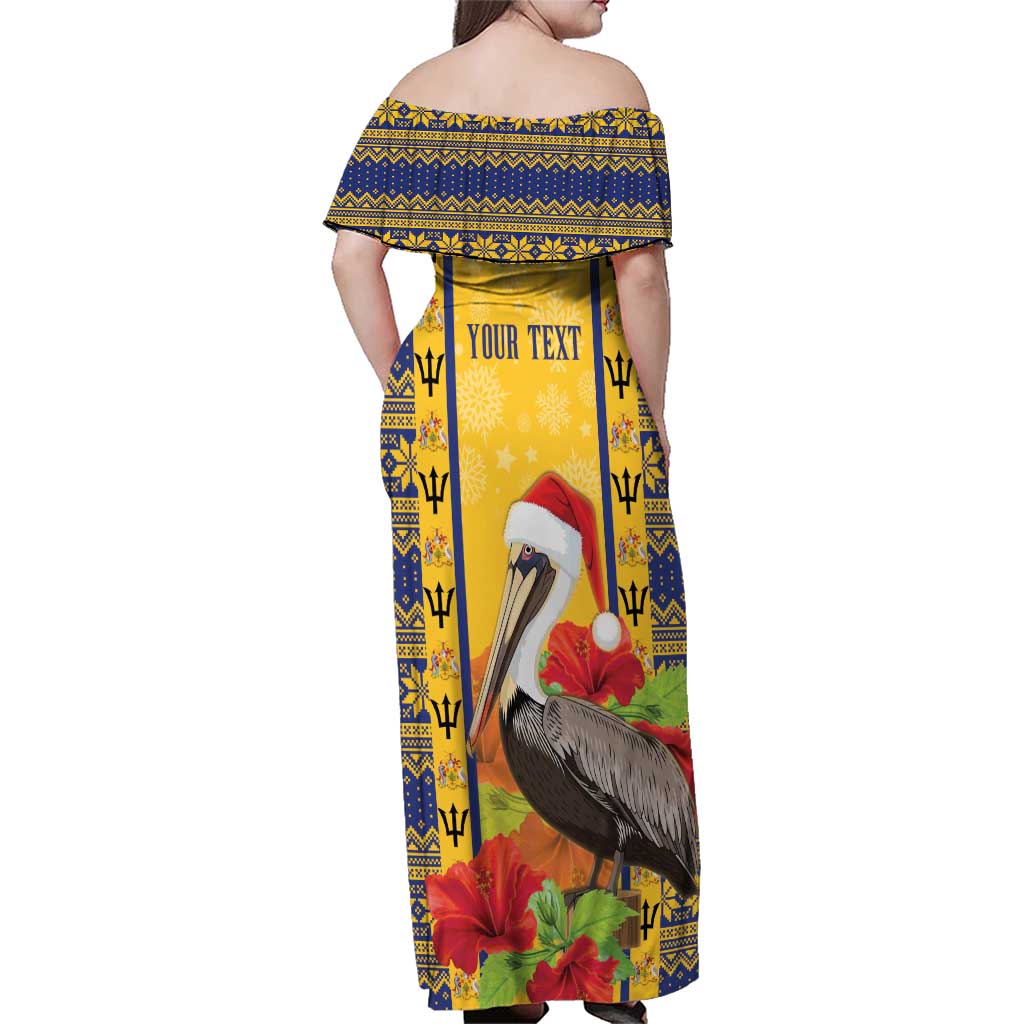 Personalized Barbados Christmas Family Matching Off Shoulder Maxi Dress and Hawaiian Shirt Bajan Xmas Brown Pelican Santa - Wonder Print Shop