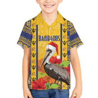 Personalized Barbados Christmas Family Matching Off Shoulder Maxi Dress and Hawaiian Shirt Bajan Xmas Brown Pelican Santa - Wonder Print Shop