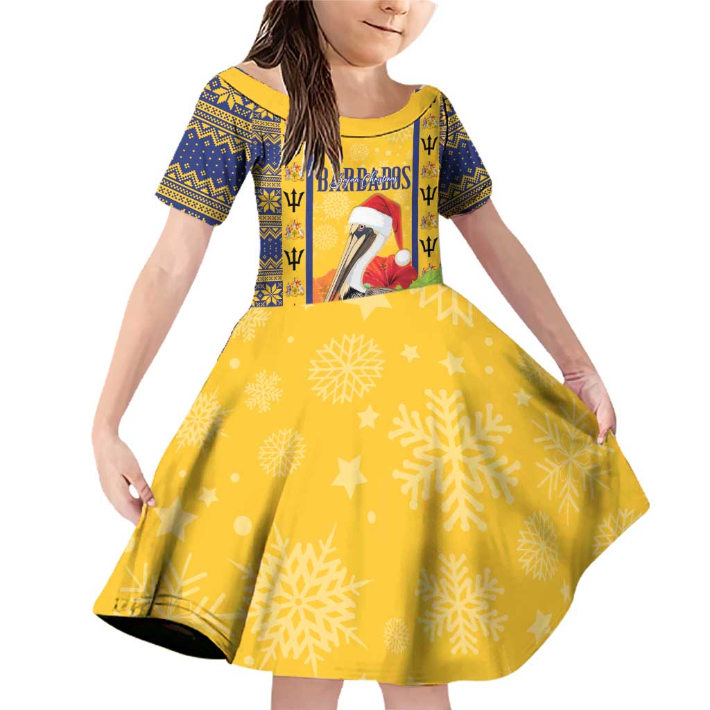 Personalized Barbados Christmas Family Matching Off Shoulder Short Dress and Hawaiian Shirt Bajan Xmas Brown Pelican Santa - Wonder Print Shop