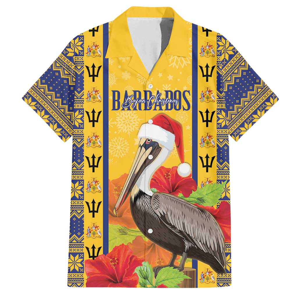 Personalized Barbados Christmas Family Matching Off Shoulder Short Dress and Hawaiian Shirt Bajan Xmas Brown Pelican Santa - Wonder Print Shop