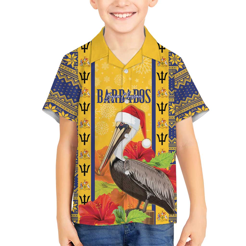 Personalized Barbados Christmas Family Matching Off Shoulder Short Dress and Hawaiian Shirt Bajan Xmas Brown Pelican Santa - Wonder Print Shop