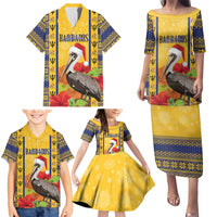 Personalized Barbados Christmas Family Matching Puletasi and Hawaiian Shirt Bajan Xmas Brown Pelican Santa - Wonder Print Shop