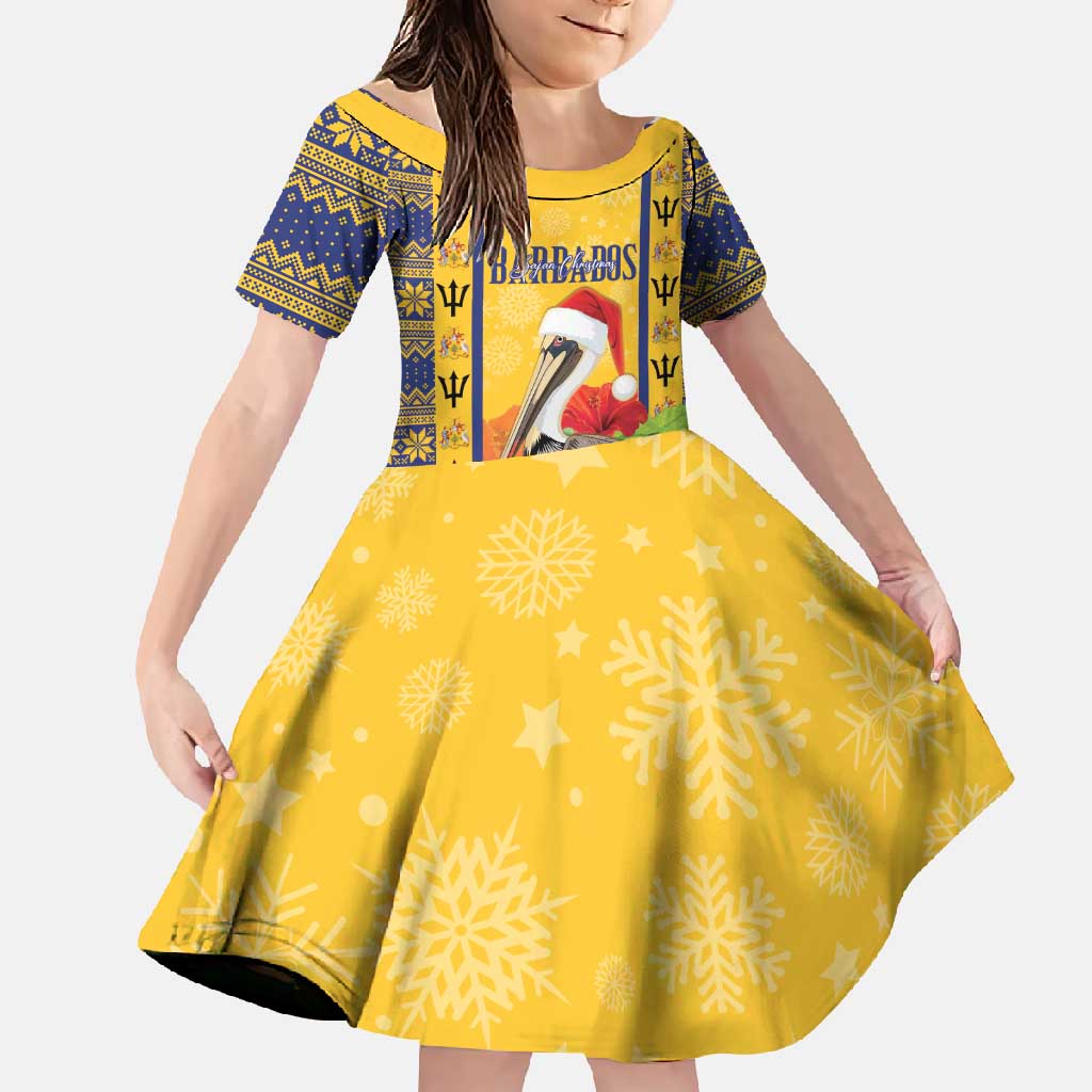 Personalized Barbados Christmas Family Matching Short Sleeve Bodycon Dress and Hawaiian Shirt Bajan Xmas Brown Pelican Santa - Wonder Print Shop