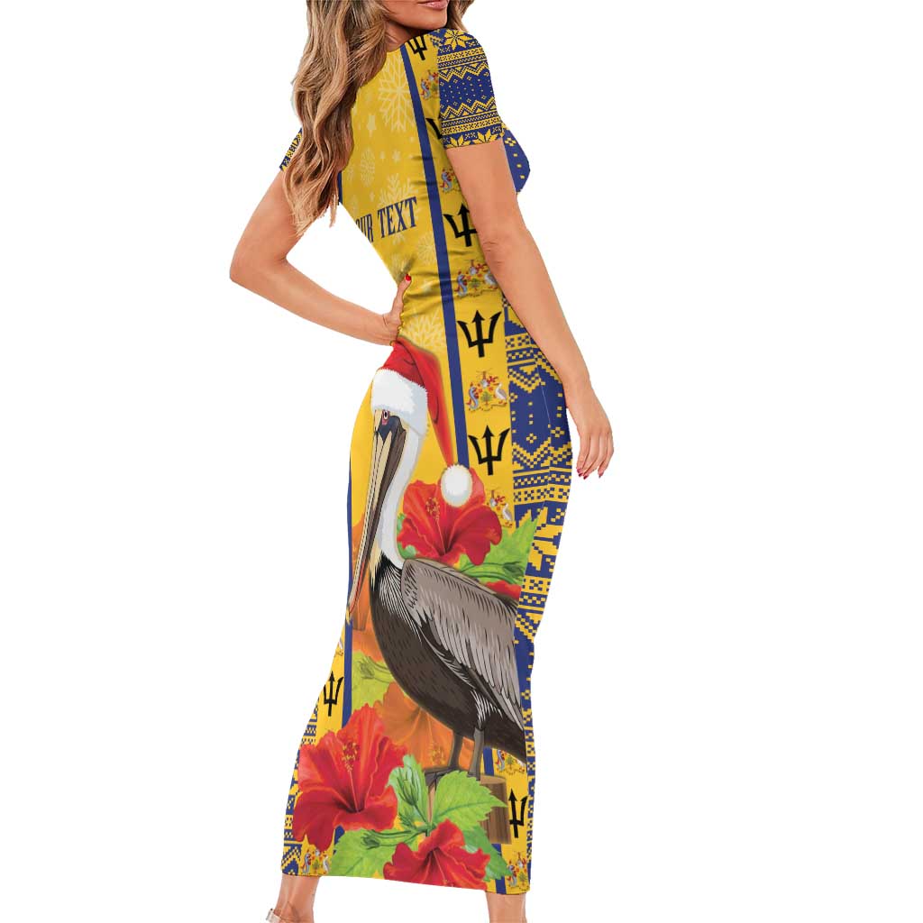 Personalized Barbados Christmas Family Matching Short Sleeve Bodycon Dress and Hawaiian Shirt Bajan Xmas Brown Pelican Santa - Wonder Print Shop