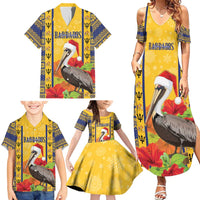 Personalized Barbados Christmas Family Matching Summer Maxi Dress and Hawaiian Shirt Bajan Xmas Brown Pelican Santa - Wonder Print Shop
