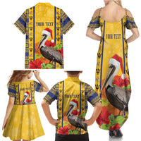 Personalized Barbados Christmas Family Matching Summer Maxi Dress and Hawaiian Shirt Bajan Xmas Brown Pelican Santa - Wonder Print Shop