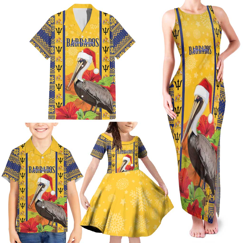 Personalized Barbados Christmas Family Matching Tank Maxi Dress and Hawaiian Shirt Bajan Xmas Brown Pelican Santa - Wonder Print Shop