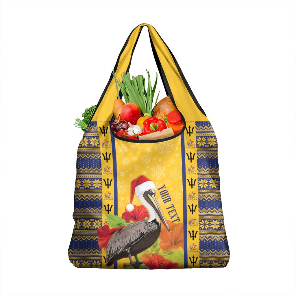 Personalized Barbados Christmas Grocery Bag Bajan Xmas Brown Pelican Santa - Wonder Print Shop