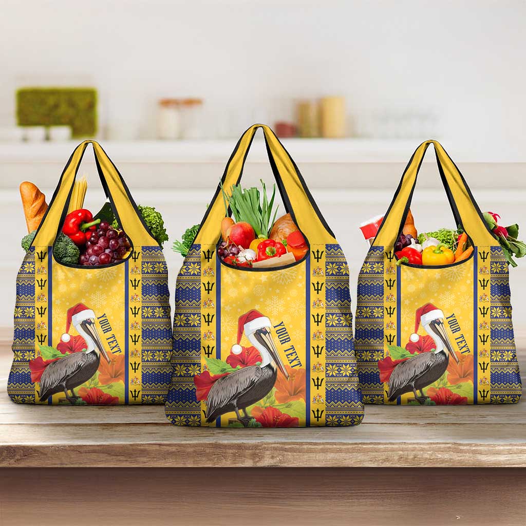 Personalized Barbados Christmas Grocery Bag Bajan Xmas Brown Pelican Santa - Wonder Print Shop