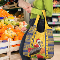 Personalized Barbados Christmas Grocery Bag Bajan Xmas Brown Pelican Santa - Wonder Print Shop