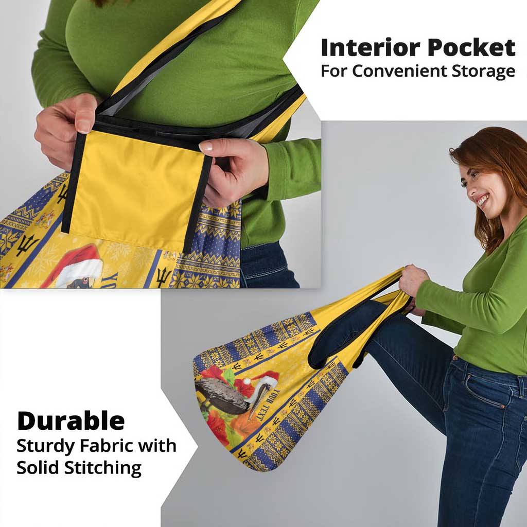 Personalized Barbados Christmas Grocery Bag Bajan Xmas Brown Pelican Santa - Wonder Print Shop