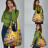 Personalized Barbados Christmas Grocery Bag Bajan Xmas Brown Pelican Santa - Wonder Print Shop