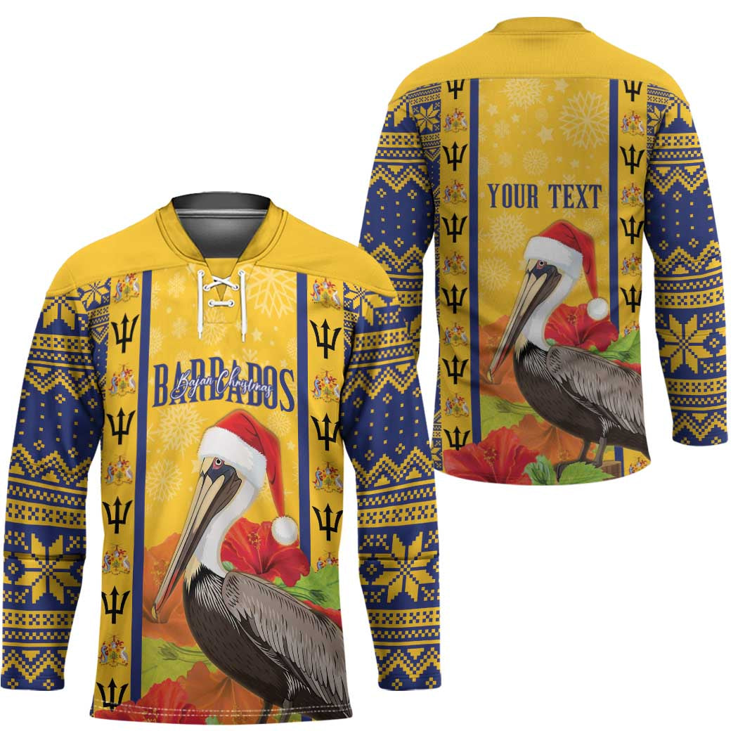 Personalized Barbados Christmas Hockey Jersey Bajan Xmas Brown Pelican Santa - Wonder Print Shop