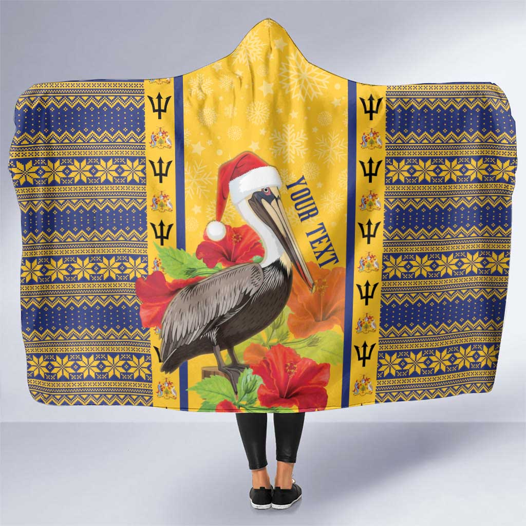 Personalized Barbados Christmas Hooded Blanket Bajan Xmas Brown Pelican Santa - Wonder Print Shop