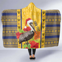 Personalized Barbados Christmas Hooded Blanket Bajan Xmas Brown Pelican Santa - Wonder Print Shop