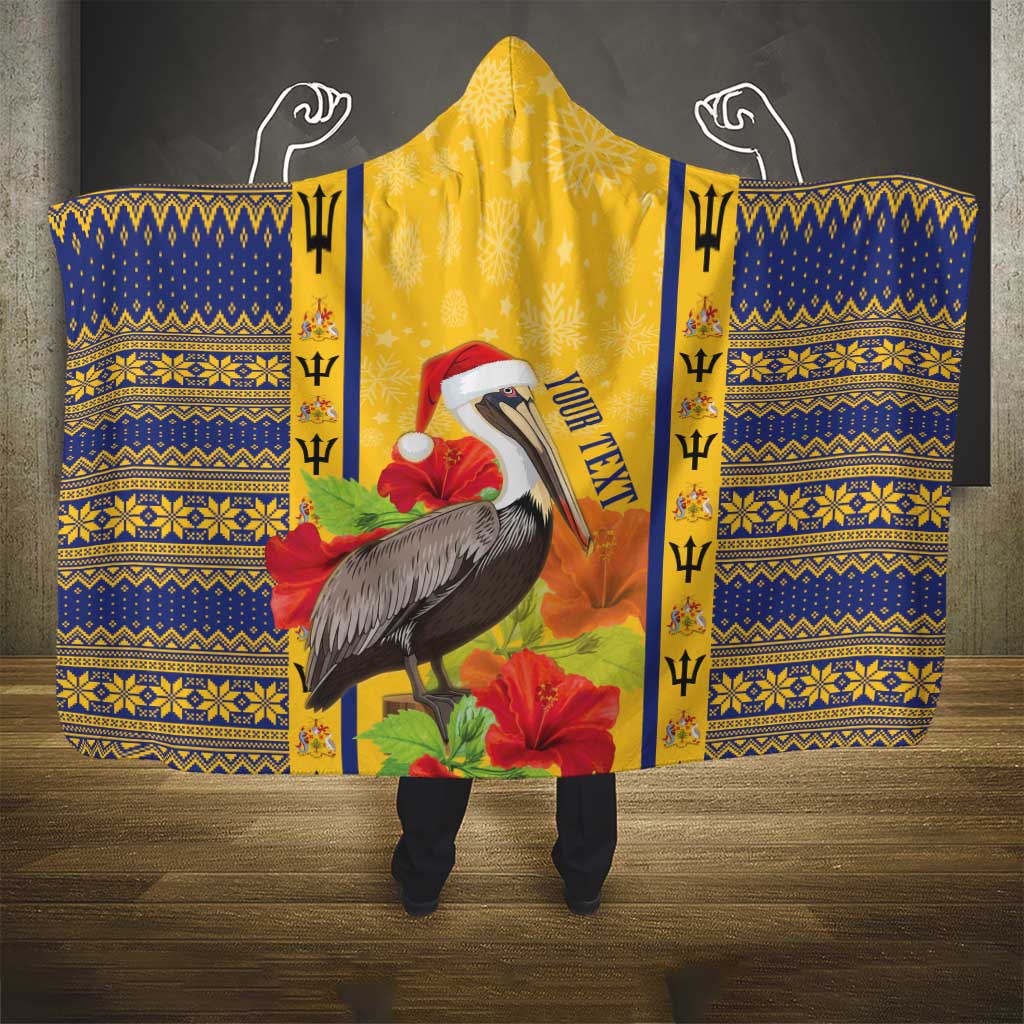 Personalized Barbados Christmas Hooded Blanket Bajan Xmas Brown Pelican Santa - Wonder Print Shop